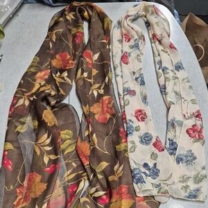 Vintage Silky Floral Print Women's Scarves Set - Brown and Cream